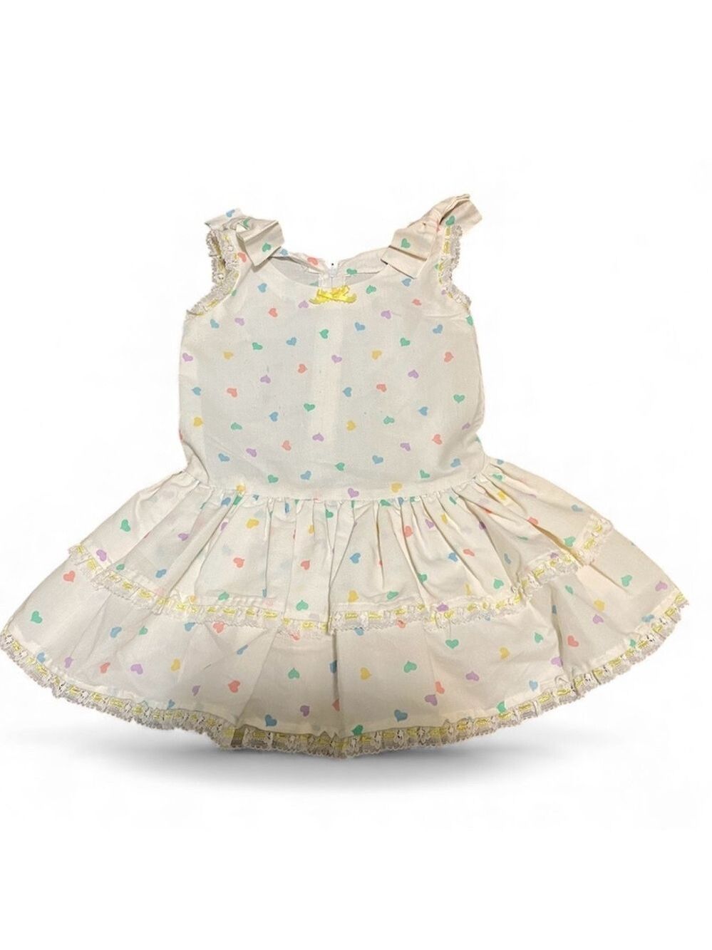 Vintage Little Girl Cotton Summer Dress 80s 90s Clothing White Pastel Hearts